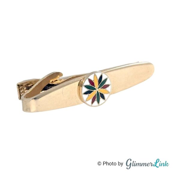 Vintage Robbins Co PA Dutch Hex Compass Rose Cloisonne Gold Tone Tie Bar Clip - Picture 1 of 11